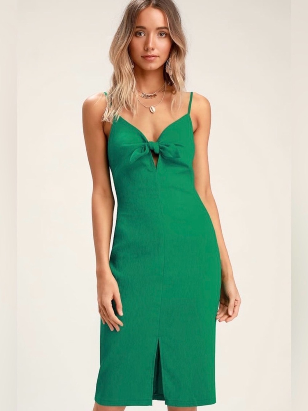 ASTR The Label Syd emerald green twist front ribbed dress medium